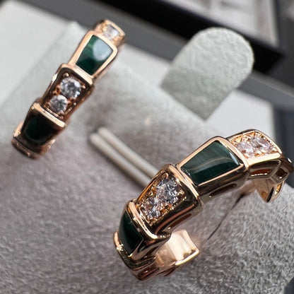 [⭐⭐JeweliWhal]SERPENTI MALACHITE PINK GOLD EARRINGS