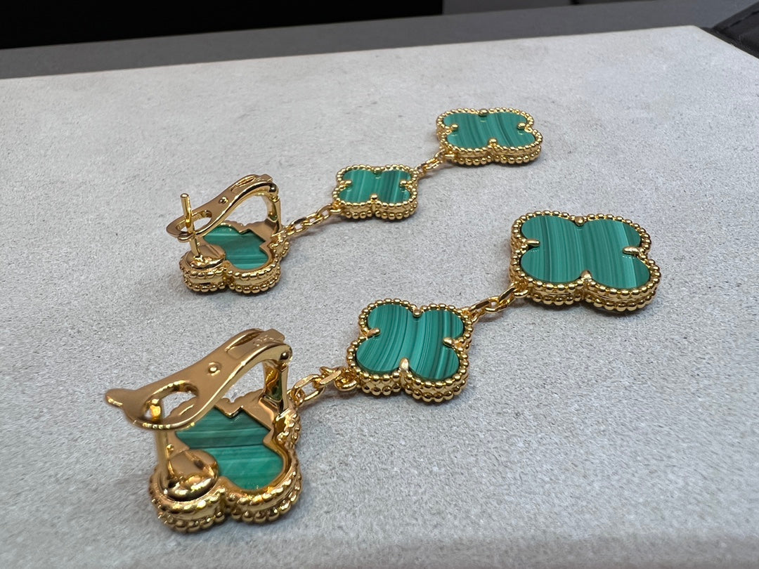 [⭐⭐JeweliWhal]CLOVER MALACHITE 3 MOTIFS GOLD