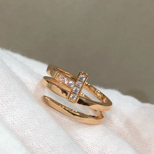 [⭐JeweliWhal]T WIRE DOUBLE ROWS RING PINK GOLD