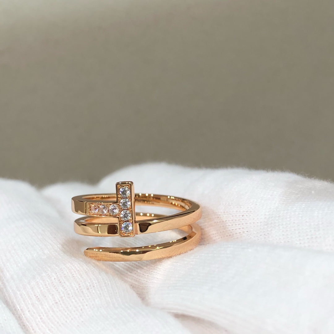 [⭐JeweliWhal]T WIRE DOUBLE ROWS RING PINK GOLD