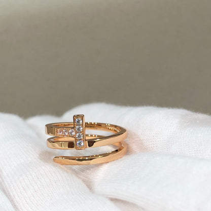 [⭐JeweliWhal]T WIRE DOUBLE ROWS RING PINK GOLD