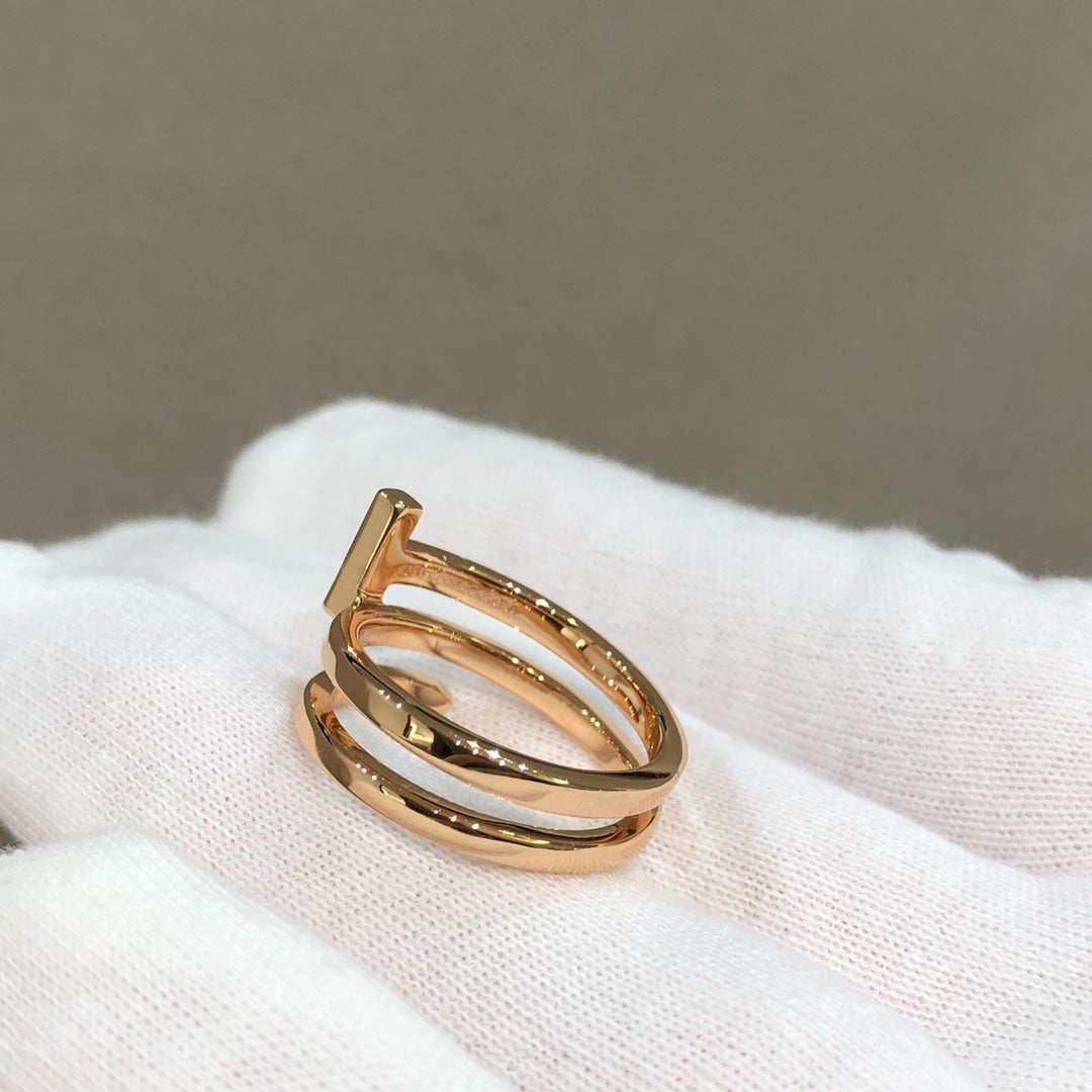 [⭐JeweliWhal]T WIRE DOUBLE ROWS RING PINK GOLD