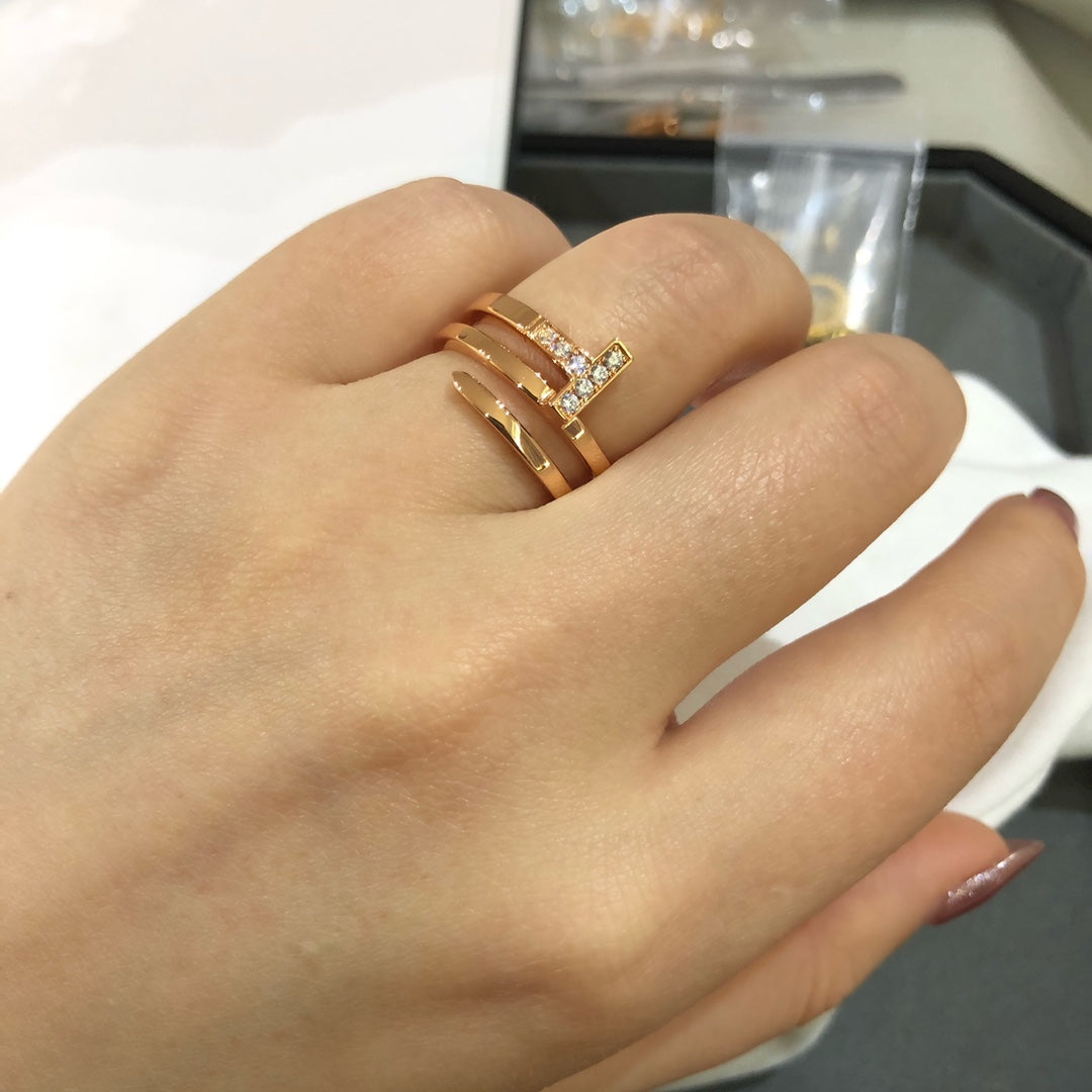 [⭐JeweliWhal]T WIRE DOUBLE ROWS RING PINK GOLD