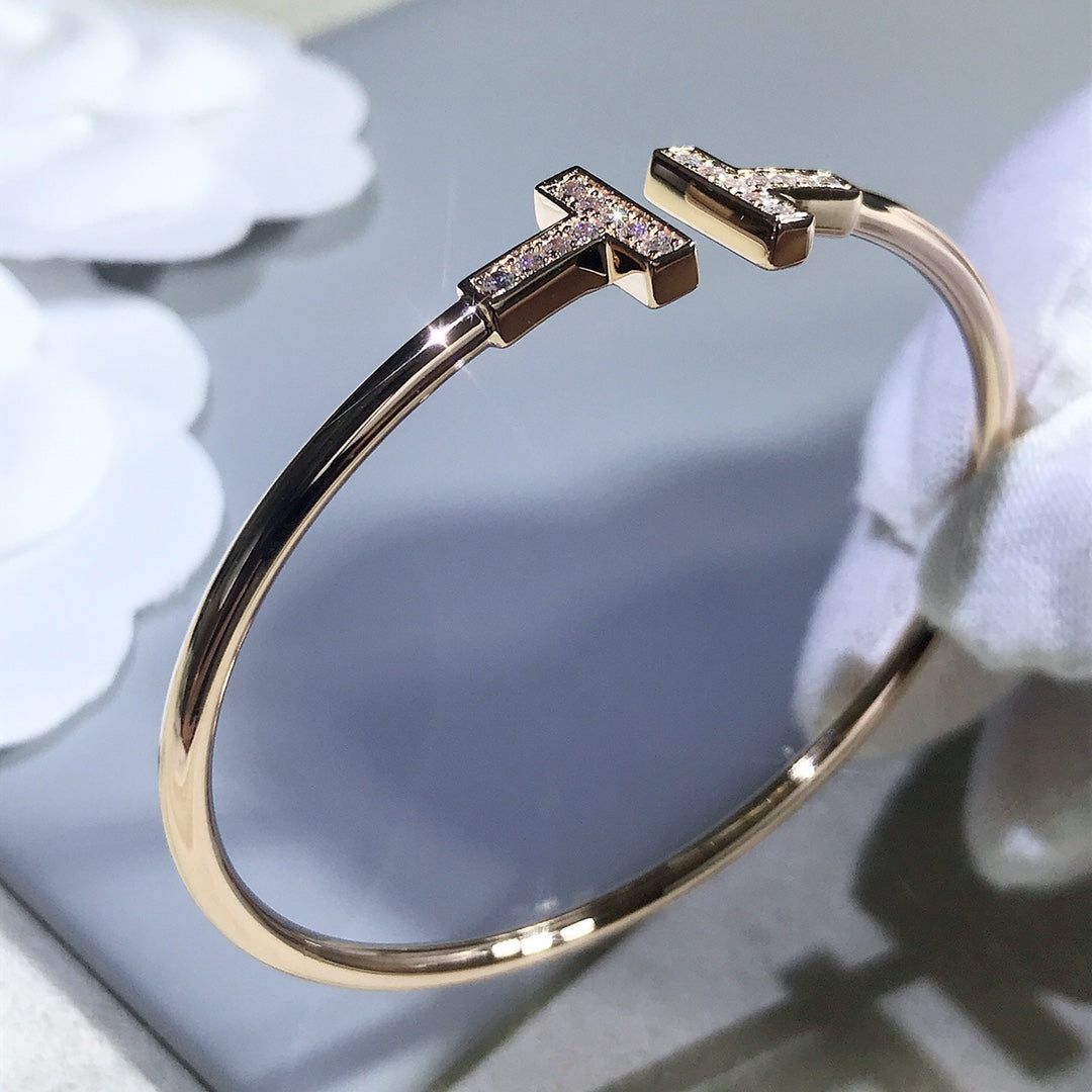 [⭐JeweliWhal]T BRACELET PINK GOLD 1.8MM DIAMOND