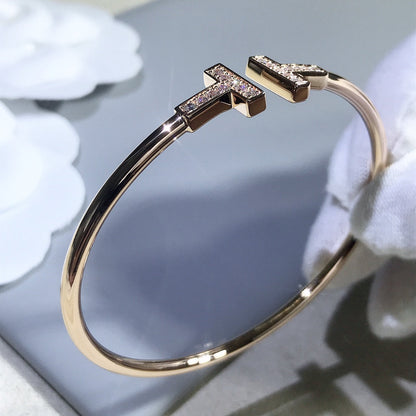 [⭐JeweliWhal]T BRACELET PINK GOLD 1.8MM DIAMOND