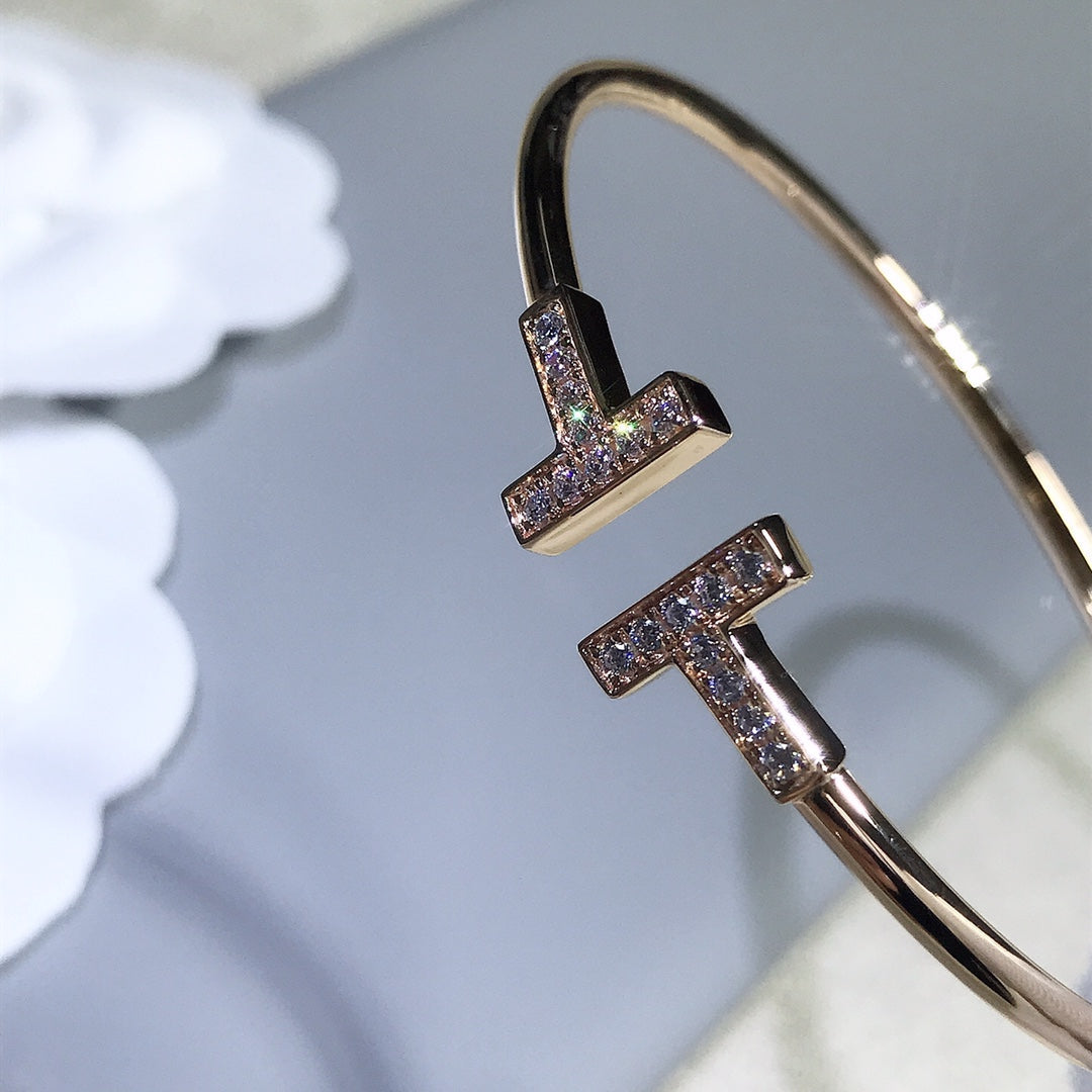 [⭐JeweliWhal]T BRACELET PINK GOLD 1.8MM DIAMOND
