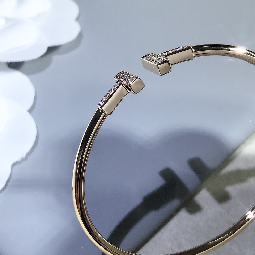 [⭐JeweliWhal]T BRACELET PINK GOLD 1.8MM DIAMOND