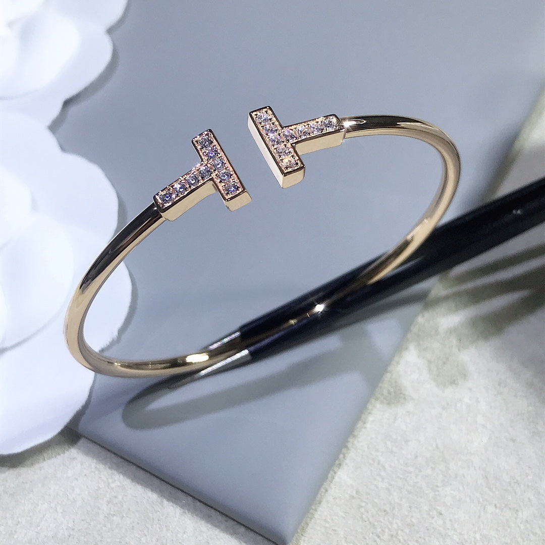 [⭐JeweliWhal]T BRACELET PINK GOLD 1.8MM DIAMOND