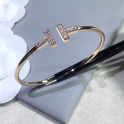 [⭐JeweliWhal]T BRACELET PINK GOLD 1.8MM DIAMOND