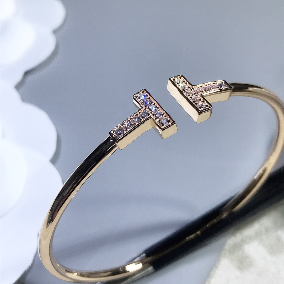 [⭐JeweliWhal]T BRACELET PINK GOLD 1.8MM DIAMOND