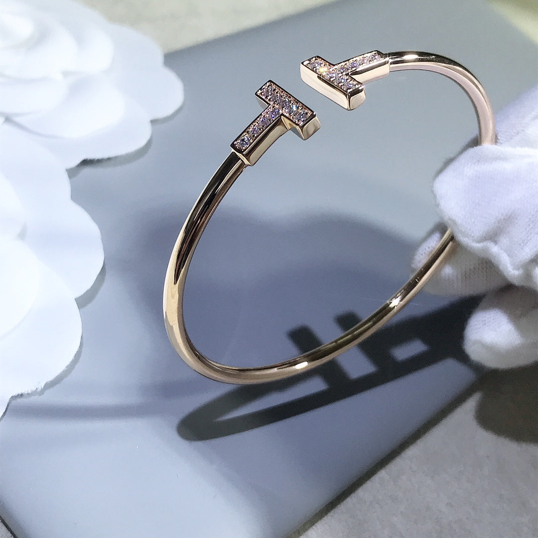 [⭐JeweliWhal]T BRACELET PINK GOLD 1.8MM DIAMOND