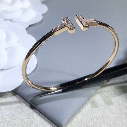 [⭐JeweliWhal]T BRACELET PINK GOLD 1.8MM DIAMOND