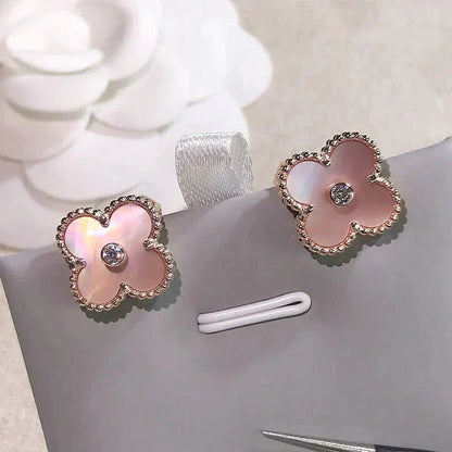 [⭐⭐JeweliWhal]CLOVER MEDIUM 1 MOTIFS  PINK MOP DIAMOND EARRINGS