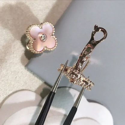 [⭐⭐JeweliWhal]CLOVER MEDIUM 1 MOTIFS  PINK MOP DIAMOND EARRINGS