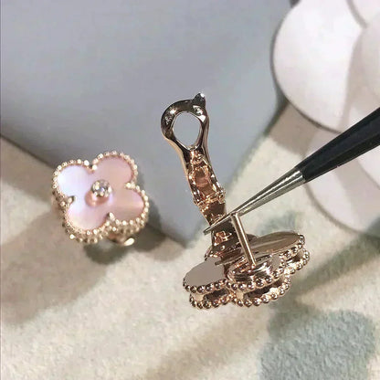 [⭐⭐JeweliWhal]CLOVER MEDIUM 1 MOTIFS  PINK MOP DIAMOND EARRINGS
