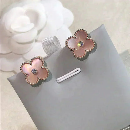 [⭐⭐JeweliWhal]CLOVER MEDIUM 1 MOTIFS  PINK MOP DIAMOND EARRINGS