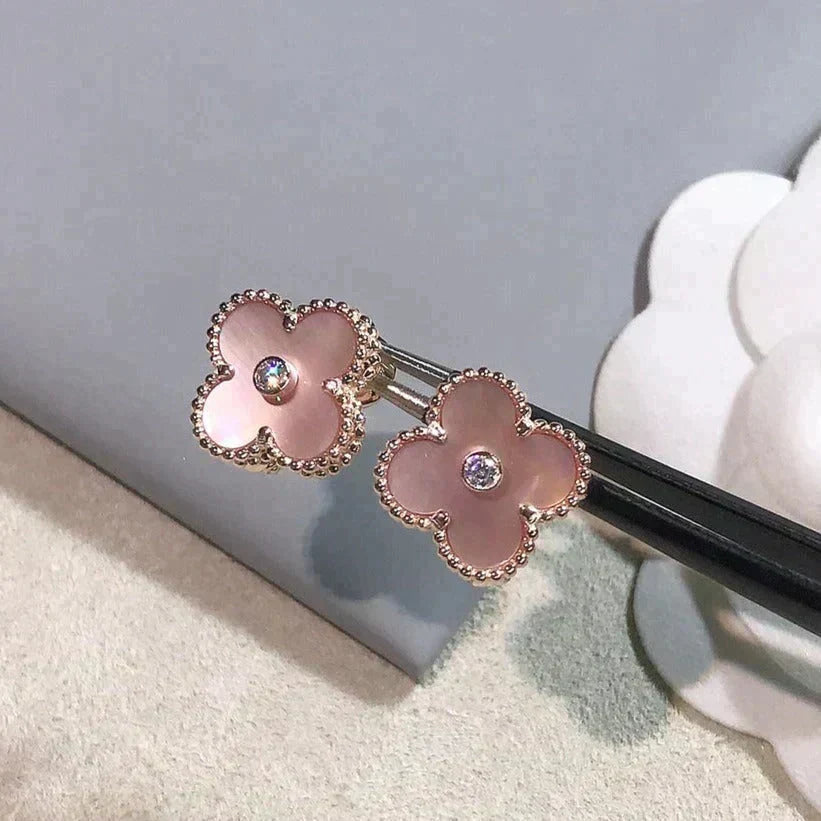[⭐⭐JeweliWhal]CLOVER MEDIUM 1 MOTIFS  PINK MOP DIAMOND EARRINGS