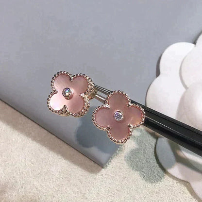 [⭐⭐JeweliWhal]CLOVER MEDIUM 1 MOTIFS  PINK MOP DIAMOND EARRINGS