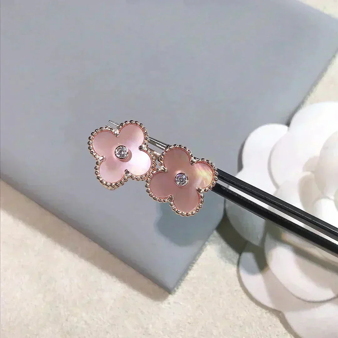 [⭐⭐JeweliWhal]CLOVER MEDIUM 1 MOTIFS  PINK MOP DIAMOND EARRINGS