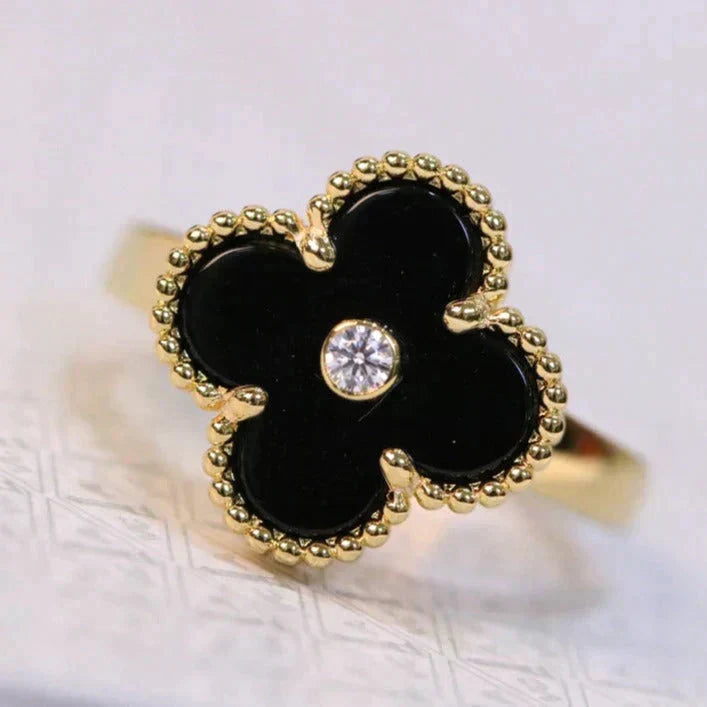 [⭐⭐JeweliWhal]CLOVER ONYX RING GOLD DIAMOND