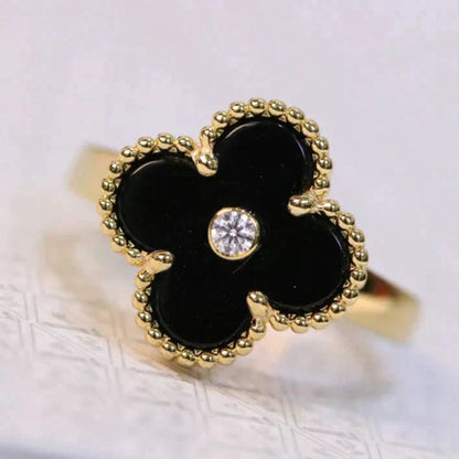 [⭐⭐JeweliWhal]CLOVER ONYX RING GOLD DIAMOND