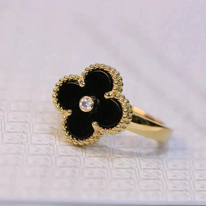 [⭐⭐JeweliWhal]CLOVER ONYX RING GOLD DIAMOND