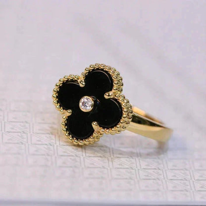 [⭐⭐JeweliWhal]CLOVER ONYX RING GOLD DIAMOND