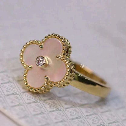 [⭐⭐JeweliWhal]CLOVER PINK MOP RING GOLD DIAMOND