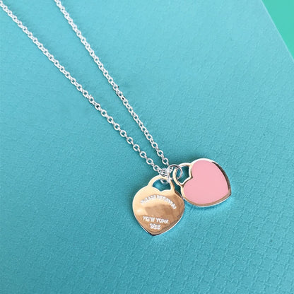 [⭐JeweliWhal]DOUBLE HEART PEDANT SILVER NECKLACE