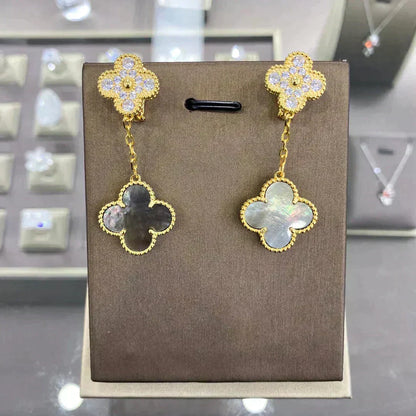 [⭐⭐JeweliWhal]CLOVER 2 MOTIFS DIAMOND EARRINGS (MULTIPLE CHOICES)