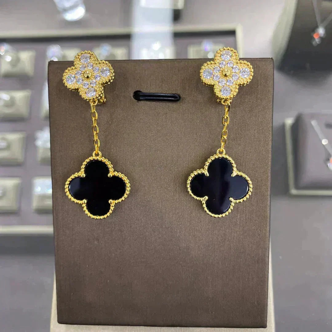 [⭐⭐JeweliWhal]CLOVER 2 MOTIFS DIAMOND EARRINGS (MULTIPLE CHOICES)