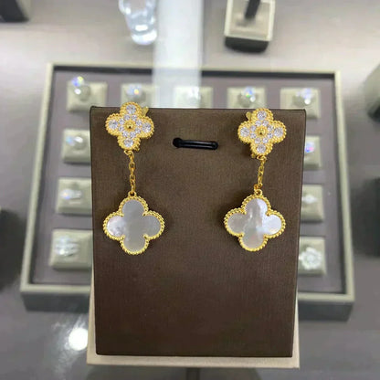 [⭐⭐JeweliWhal]CLOVER 2 MOTIFS DIAMOND EARRINGS (MULTIPLE CHOICES)