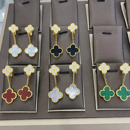 [⭐⭐JeweliWhal]CLOVER 2 MOTIFS DIAMOND EARRINGS (MULTIPLE CHOICES)