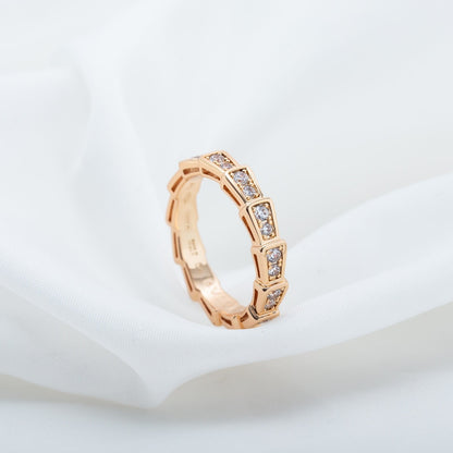 [⭐⭐JeweliWhal]SERPENTI RING PINK GOLD DIAMOND PAVED 3MM