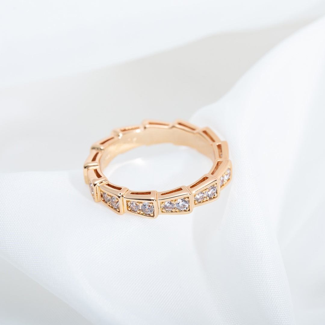 [⭐⭐JeweliWhal]SERPENTI RING PINK GOLD DIAMOND PAVED 3MM