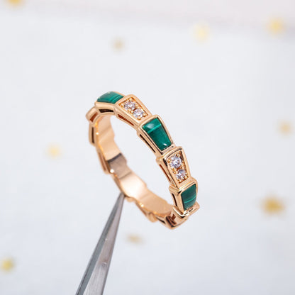 [⭐⭐JeweliWhal]SERPENTI RING PINK GOLD MALACHITE DIAMOND 3MM
