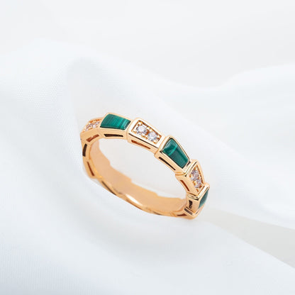[⭐⭐JeweliWhal]SERPENTI RING PINK GOLD MALACHITE DIAMOND 3MM
