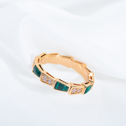 [⭐⭐JeweliWhal]SERPENTI RING PINK GOLD MALACHITE DIAMOND 3MM