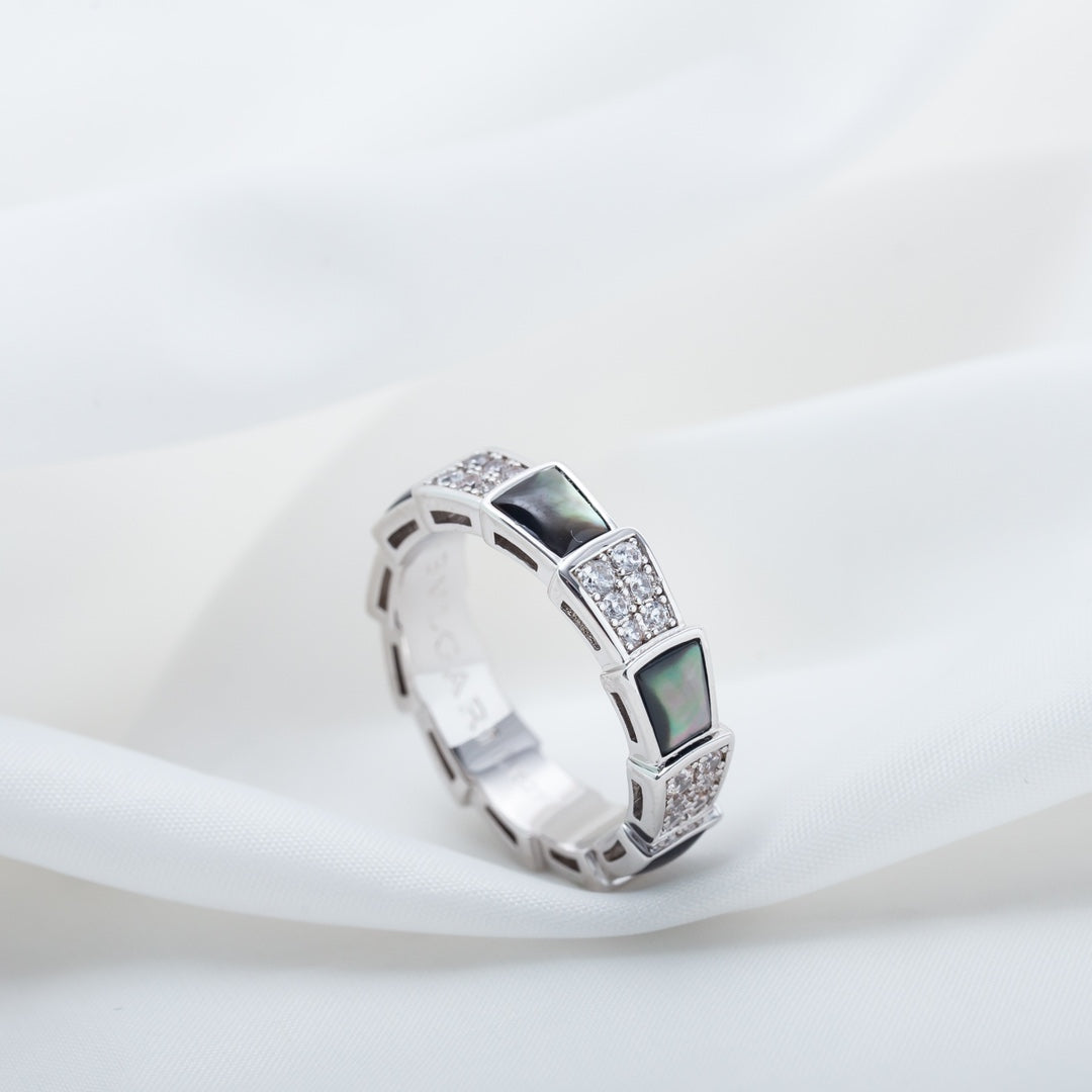 [⭐⭐JeweliWhal]SERPENTI RING SILVER DIAMOND BLACK MOP 4MM