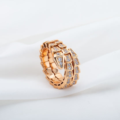 [⭐⭐JeweliWhal]SERPENTI RING PINK GOLD DIAMOND DOUBLE ROW