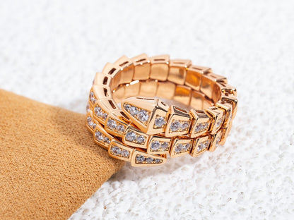 [⭐⭐JeweliWhal]SERPENTI RING PINK GOLD DIAMOND DOUBLE ROW