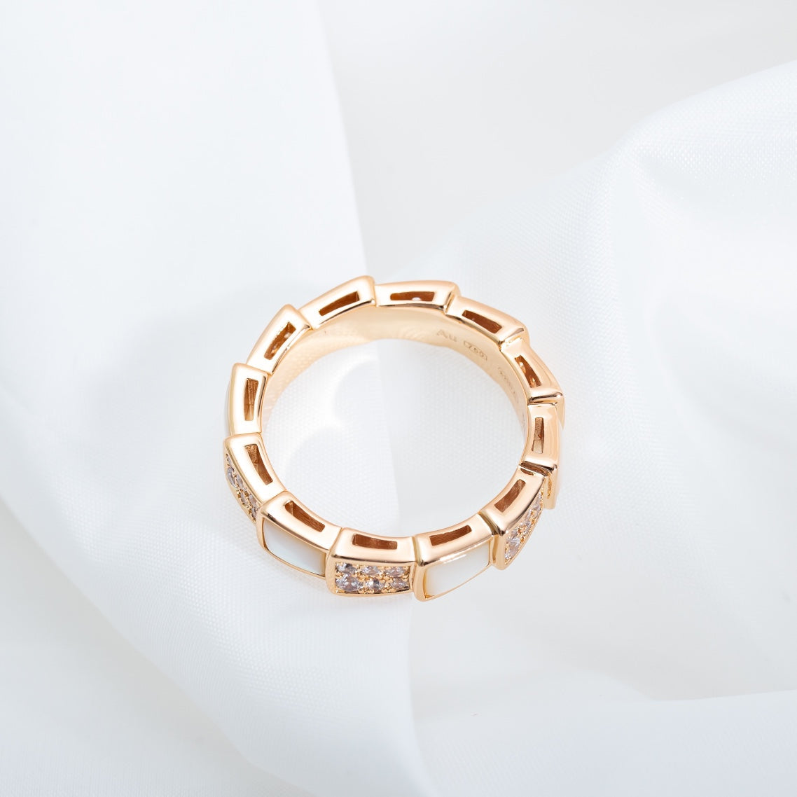 [⭐⭐JeweliWhal]SERPENTI RING PINK GOLD MOP DIAMOND PAVED 4MM