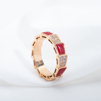 [⭐⭐JeweliWhal]SERPENTI RING PINK GOLD CARNELIAN DIAMOND PAVED 4MM