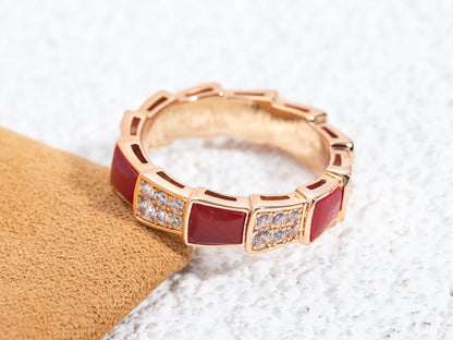 [⭐⭐JeweliWhal]SERPENTI RING PINK GOLD CARNELIAN DIAMOND PAVED 4MM