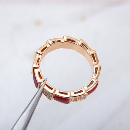 [⭐⭐JeweliWhal]SERPENTI RING PINK GOLD CARNELIAN DIAMOND PAVED 4MM