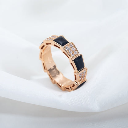 [⭐⭐JeweliWhal]SERPENTI RING PINK GOLD BLACK MOP DIAMOND PAVED 4MM