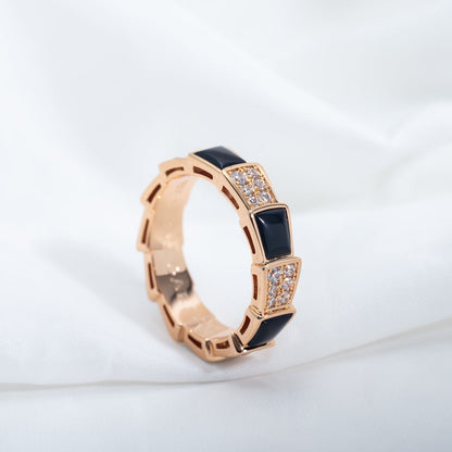 [⭐⭐JeweliWhal]SERPENTI RING PINK GOLD BLACK MOP DIAMOND PAVED 4MM