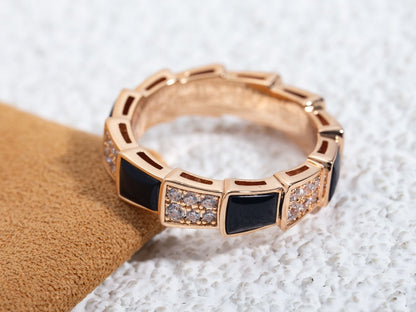 [⭐⭐JeweliWhal]SERPENTI RING PINK GOLD BLACK MOP DIAMOND PAVED 4MM