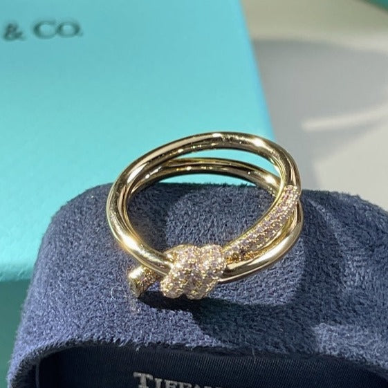 [⭐JeweliWhal]KNOT RING DOUBLE ROW GOLD DIAMOND