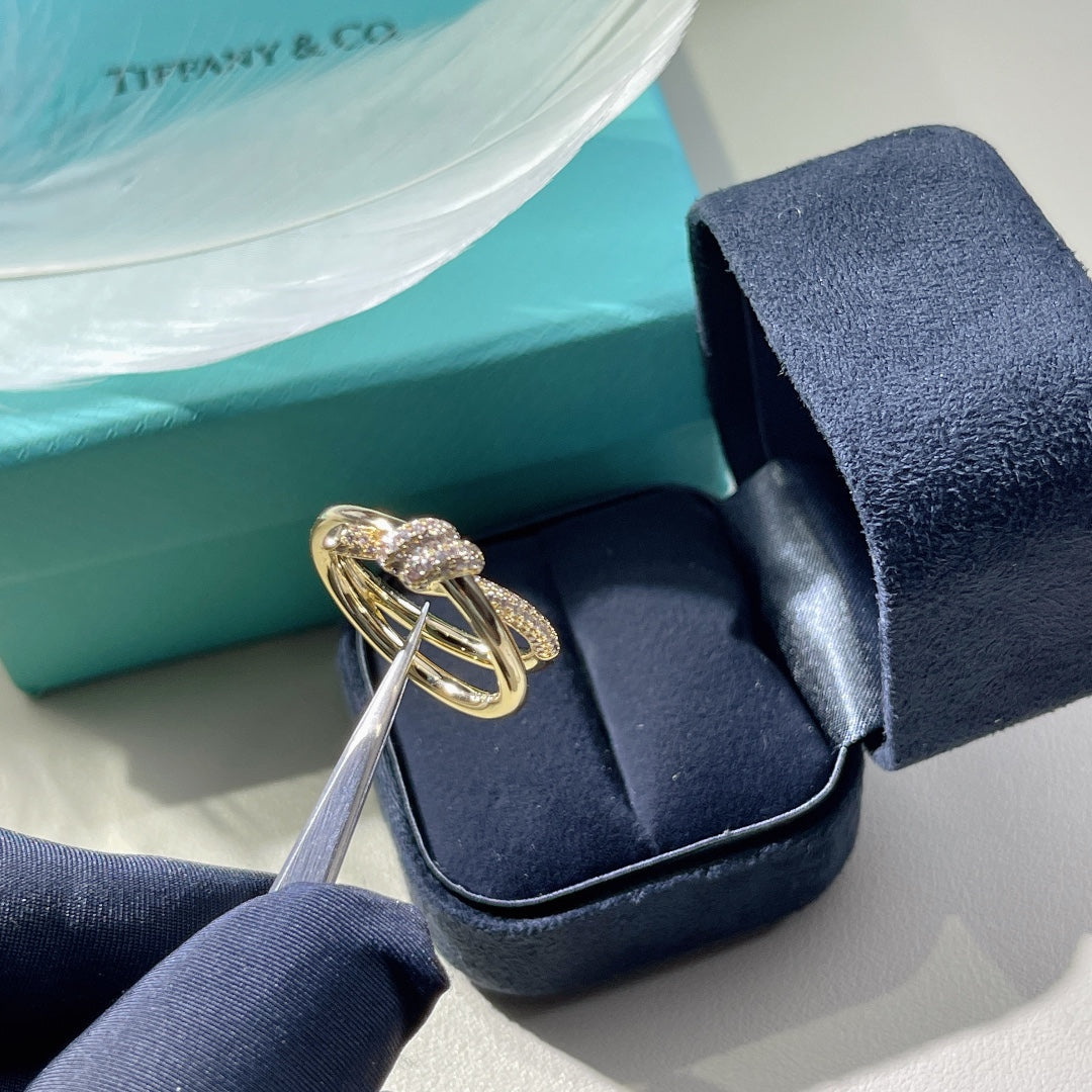 [⭐JeweliWhal]KNOT RING DOUBLE ROW GOLD DIAMOND